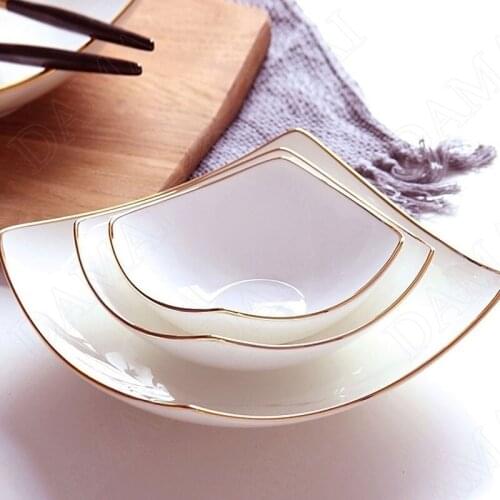 Golden Stroke Ceramic Plates White Decorative Fruit Salad Plate Western Steak Dishes Breakfast Bread Tray Kitchen Tableware