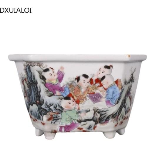Republic of China Fencai Baby Play Six-party Flower Pot Folk Collection Home Decoration Flower Ornaments Antique Porcelain