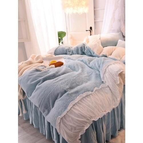 1.2/1.5/1.8/2.0m Home Quilt Cover 4pc Angora Bed Sheet Winter Autumn Hotel Plush Bedclothes Bedding With Pillow Case Set Y162