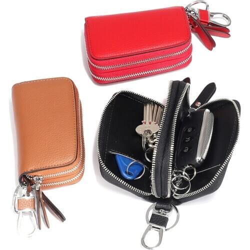 Genuine Leather Key Wallet Men Holder Keychain Pouch Purse Zipper Designer Housekeeper Car Small Key Case Keys Pouch