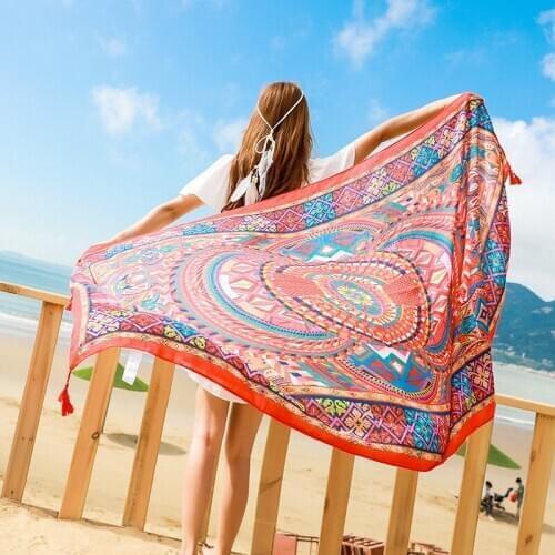 Summer Sunscreen Beach Towel Travel Silk Like Scarf Sunscreen Scarf Big Shawl Female Shawl Pashmina Head Scarves Hijab