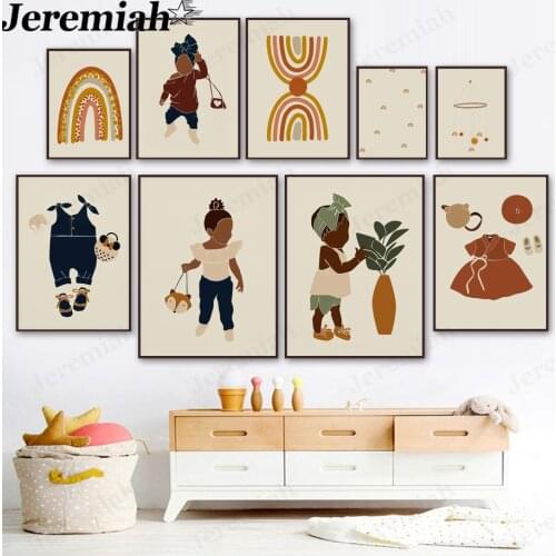 Cute Cartoon Baby Canvas Poster Boho Rainbow Number Letter Painting Wall Art Modern Kids Room Home Decoration Accessories