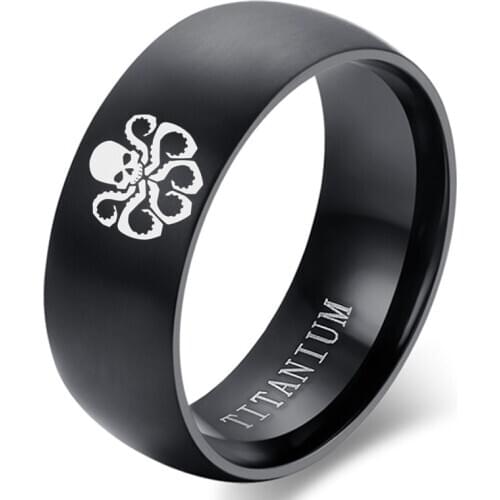 MANGOSKY 8mm Black Titanium Ring For Men and Women Octopus Skull Ring