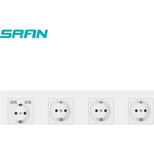 SRAN Wall 16A EU power socket with usb four frames 344mm*86mm PC panel grounded with safety door sockets