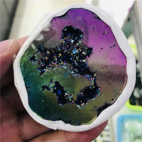 Natural agate Geode pink Drusy quartz plated cluster crystal point Brazil mineral sample party decoration