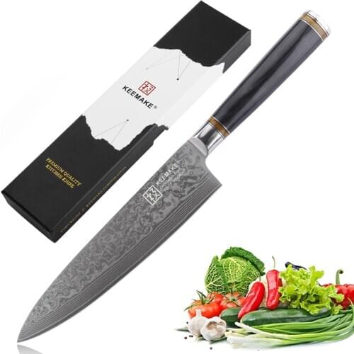 KEEMAKE 8'' Chef Knife Damascus VG10 Steel Blade Japanese Kitchen Knives Color Wood +Resin Handle Meat Fruit Slicing Cutter Tool