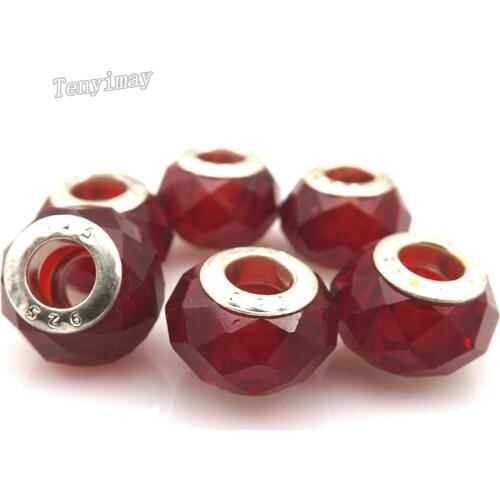 Wholesale 100pcs European Charm Beads Dark Red Big Hole Faceted Crystal Beads For Bracelet