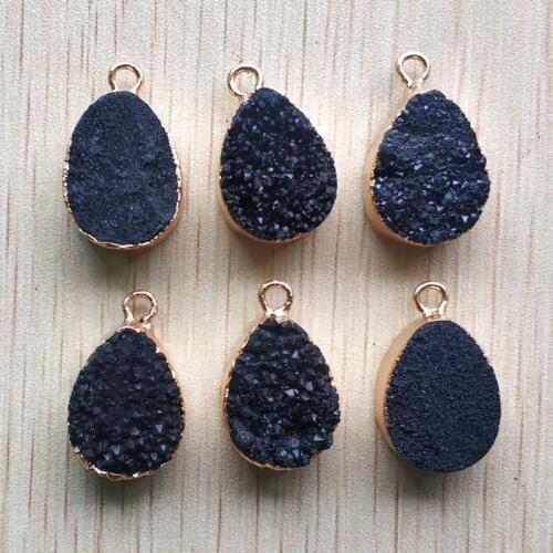 Wholesale 6pcs/lot fashion natural crystal black water drop shape pendants for DIY necklace jewelry making free