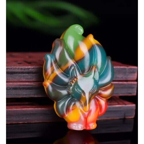 Natural Color Jade Nine-Tailed Fox Pendant Necklace Chinese Hand-Carved Charm Jewellery Fashion Amulet for Men Women Gifts