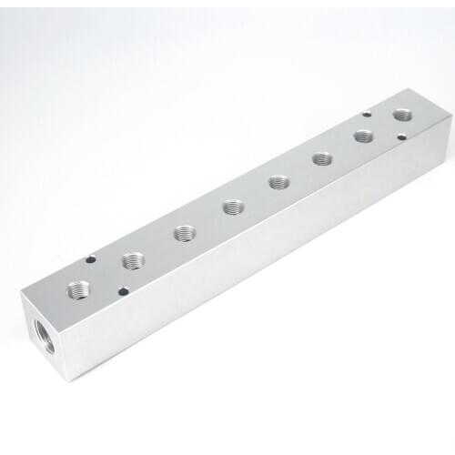 G1/2" In G1/4" Out 8 Way Pneumatic Air Solid Aluminum Manifold Block Splitter