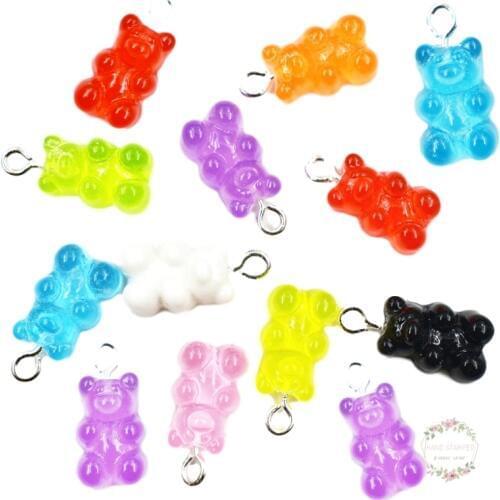 50PCS Bear Resin Dangle Charms For Jewelry Making Resin Animals Simulation Candy Pendant Dangle Charms
