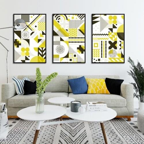 Scandinavian Style Fashion Abstract Geometric Yellow Black White Posters Canvas Painting For Living Room Decor On The Wall
