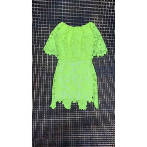 Drop Shipping 2020 New Arrival Lemon Yellow Sexy Off Shoulder Celebrity Party Vestido Bandage Dress FLORAL LACE Women Dresses