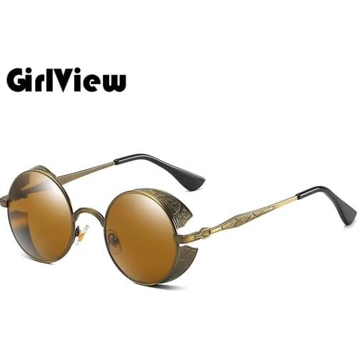 GirlView Round Metal Steampunk Sunglasses Men Women Fashion Glasses Brand Design Vintage Sunglasses UV400