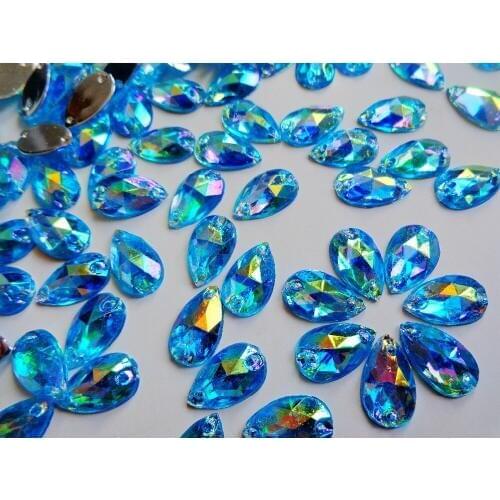 ZBROH 200pcs Sew on rhinestones light blue crystal water drop shape 7*12mm flatback Acryl accessory gemstone strass