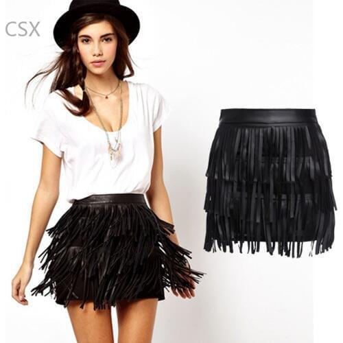 New Arrive 2015 Summer Fashion Women Short Skirts Female High Waist Faux Leather Soft PU Skirts With Tassels Multi Size B2# 41