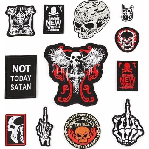 1PCS Skeleton Skull Punk Finger Patch New World Movie Embroidery Biker Patch Motorcycle Patches for Clothes Jacket Back Patch