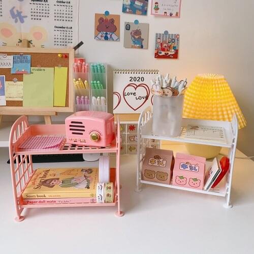 2 Layers Double-layer Folding Storage Rack Desktop Stationery Organizer DIY Cosmetics Sundries Holder Stationery Supplies