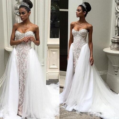 2 in 1 Removable Skirt Wedding Dresses Detachable Trail Two Pieces Mermaid Lace Bridal Gowns Sweetheart Sexy Robe de Mariee