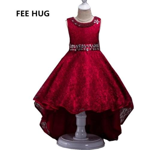 2018 Girls Wedding Dress Princess Girls Mermaid Lace Sleeveless Party Dress Teenager Tutu Dresses Kids Bow Diomand Clothes 3-14Y
