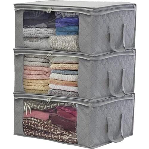 3Pcs Storage Bag Quilt Clothes Bag Non Woven Fabric Storage Box with Handles Folding Moisture-Proof Sealed Storage Box Clear Org