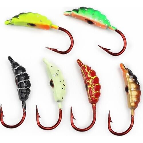 6 Pcs/ Set Maggot Mini Ice Hook 23mm / 1.5g Fake Bait Winter Fishing Lead Head Hook Fishing Gear Outdoor Fishing