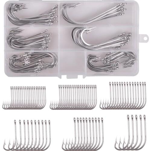 80Pcs/Box Stainless Steel Saltwater Fishing Hooks White Big Extra Long Shank Hook For Saltwater Freshwater Fishing Accessories