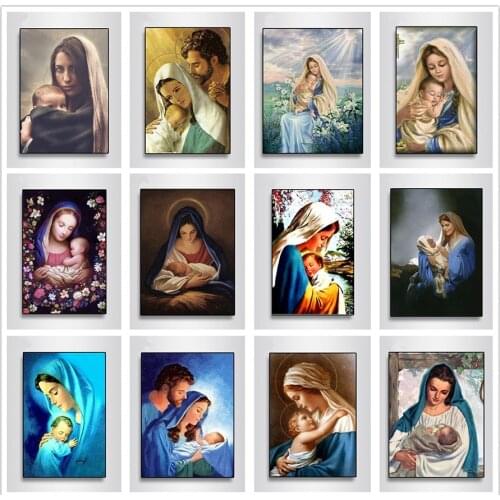 Diamond Painting Virgin Mary Child Christian Faith Cross Stitch Jesus Christ Diamond Embroidery Maternal Love Child Religion