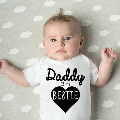 Daddy Is My Bestie Letters Print Baby Clothes Summer Newborn Cotton Soft Romper Girls Jumpsuit Fashion Infant Clothes