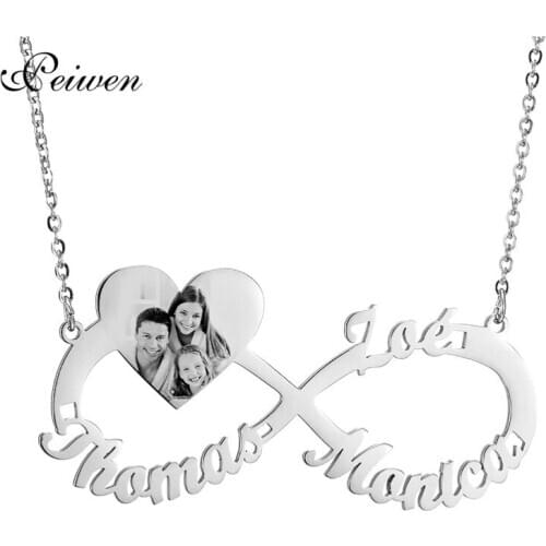 Personalized Custom Name Photo Necklace Stainless Steel Infinity Heart Nameplate Engrave Photo Necklaces For Women Couple Gifts