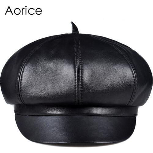 Aorice man real leather cap hat 2020 new sheep leather beret newsboy caps artist hats HL903
