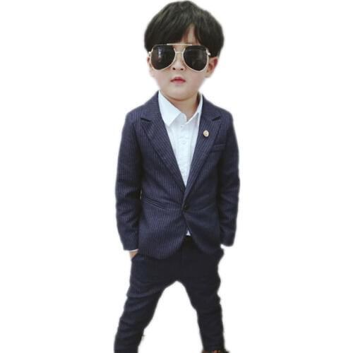 Baby boys clothes sets 2019 autumn toddler boy blazer suits striped weddings prom formal dress single button jackets+pants 2pcs