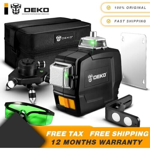 DEKO DC Series 12 Lines 3D Green Laser Level Horizontal And Vertical Cross Lines With Auto Self-Leveling, Indoors and Outdoors