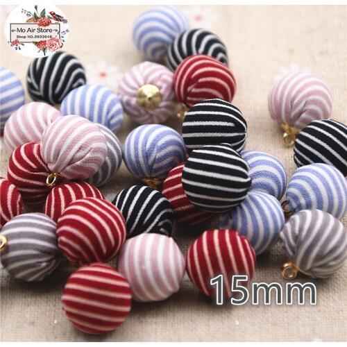 20pcs strip Fabric Covered Multiple Color round ball bead pendant Buttons Home Garden Crafts Cabochon Scrapbooking DIY 15mm