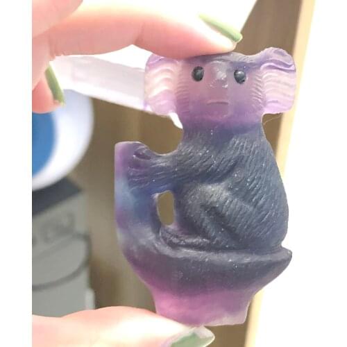Cute Beautiful Natural Colorful Fluorite Crystal Hand Carved koala And Polished Gemstone Home Decoration Collection