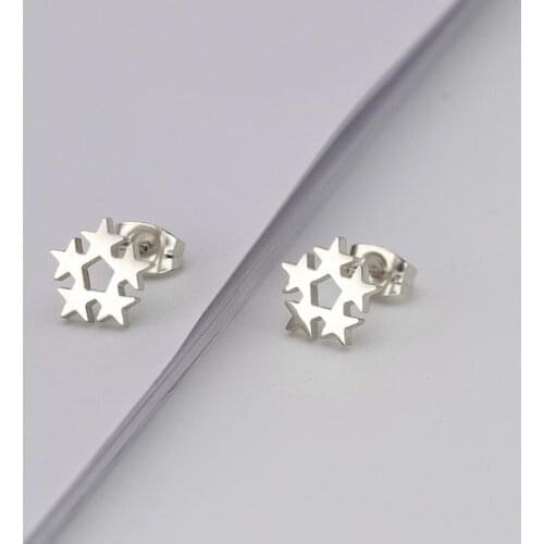 Oly2u Stainless Steel Fashion Linked Star Earrings Kids Earrings Minimalist Jewelry Aretes De Mujer Geometric Earrings Studs