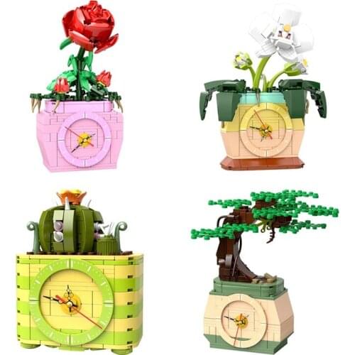 Idea Series MOC Plant Clock Building Block Bricks Assembling Particle Time Module Home Decoration Toys For Kid Birthday Gifts