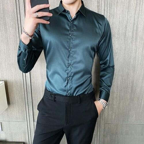 2021 New Fashion Men social Long Sleeve Shirt Solid Slim Fit Male Social Casual Business White Black Dress Shirt Large Size 7XL