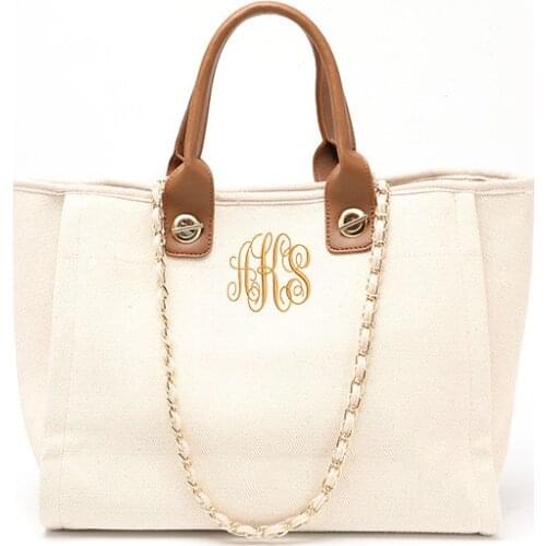 Customizable Tote Canvas Women Bag Embroidered Name White Portable Handbag Simple Versatile Large Capacity Bag