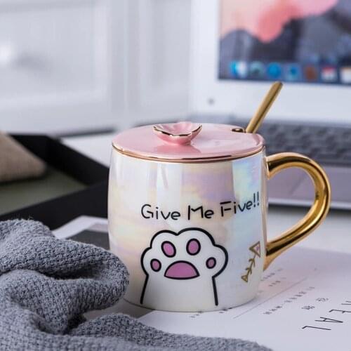 New sweet and cute ins cat claw cup with lid spoon coffee mug office milk tea cup girlfriends favorite holiday birthday gift