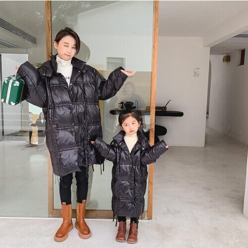 Family Matching Outfits Winter New Fashion Solid Thick Mother Daughter Black Down Jackets Mommy and Me Matching Coats Outerwear