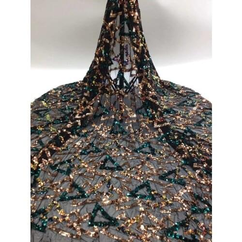 Sequin Nigeria Lace African Fabric Two-tone Sequin Lace Fabric French Mesh Lace Fabric 2021 Latest African Sequin FJ36051