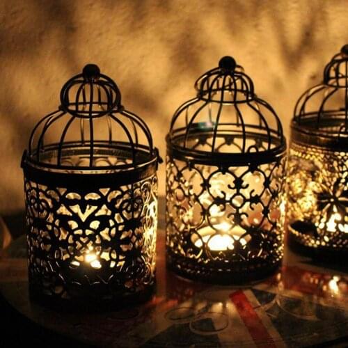 Metal Cage Candlestick Lantern Candle Holder Vintage Hanging Candle Stick Nordic Candlestick Wedding Party Decoration Home Decor