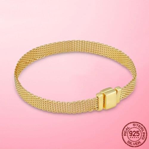 Reflexions Mesh Bracelet 925 Sterling Silver Gold Color Sparkling Clasp Reflexions Bracelet Sterling Silver Jewelry Making Gift