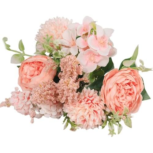 Pink Silk Hydrangeas Artificial Flowers 7 Head Wedding Decoration For Bride Hand Bouquet of Roses Fake Flowers Home Decor