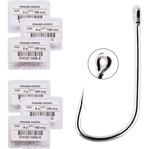 100pcs Fishing Hooks Pint Hook with Eyes Sea Hook Stainless Steel White Big Extra Long Shank Owner Fishhook Fishing Tackle Box