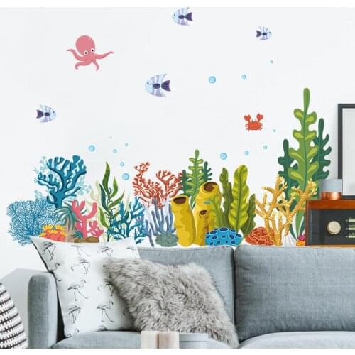 Cartoon Seabed Wall Sticker for Kids Room Decoration Mural Baby Bedroom Decor Sofa Backdrop Wall Decals Art Poster Child Sticker