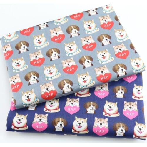 Cute Cartoon Dog Printed Cotton Twill Fabric for Handicrafts 100% Pure Cotton Fabric Material for DIY Patchwork Cloth for Baby