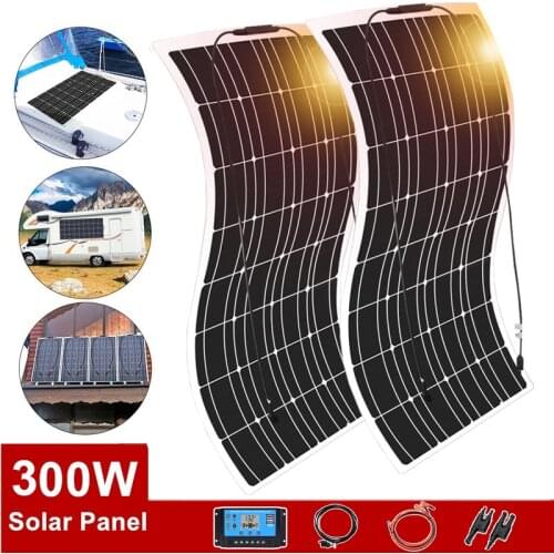 Solar panel 12v 300w kit system battery charger for car boat yacht RV camper home roof waterproof with 110v/220v 1000w inverter