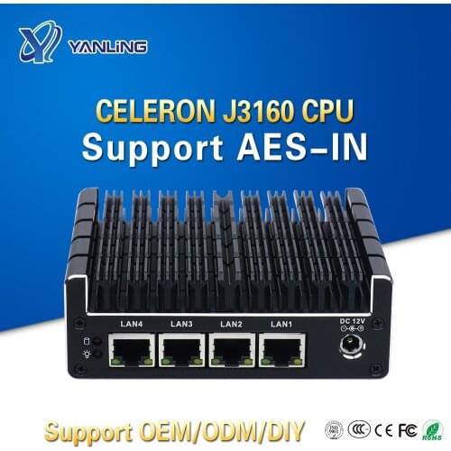 Yanling Hot Sale NUC Mini Sever Celeron J3160 Processor Pfsense Fanless Router 4 Intel I210AT Lans Firewall VPN Support AES-NI